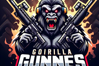 design awesome gorilla gunners esport mascot logo with unlimited revision