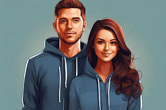 do a detailed vector couple portrait