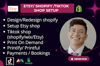 design shopify setup etsy print on demand printful printify gelato tiktok shop