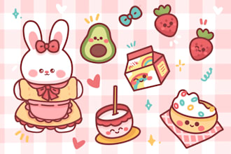 create kawaii sticker and animal illustration