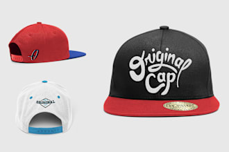 design custom cap and hat logo and realistic cap mockups