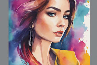 create watercolor vector cartoon abstract portrait art