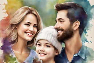 draw a family portrait with digital watercolor painting