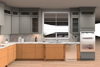 kitchen and bathroom using 2020 design with 3d renders