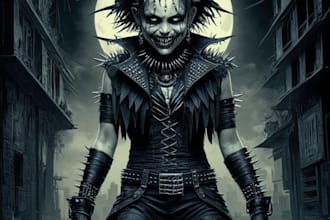 draw dark, punk, goth, horror character in comic like style