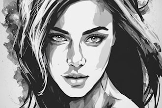 make a detailed vector art portrait black and white