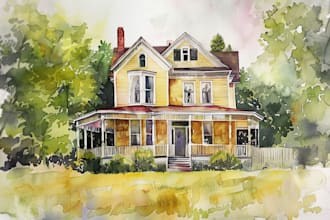 watercolor paint a house portrait