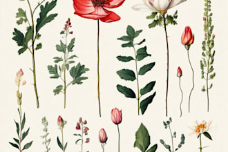 create a botanical illustrations f plants and flowers