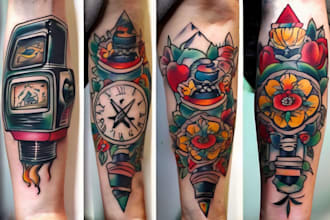 draw custom traditional tattoo design old school style