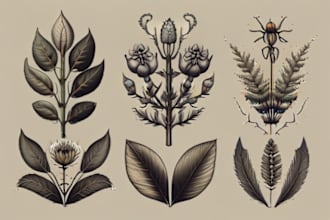 design vintage botanical, mystic, illustration logo