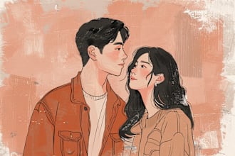 draw cute couple portrait illustration
