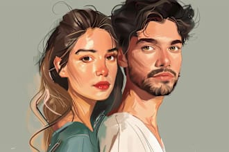 draw realistic cartoon portrait, couple, family portrait