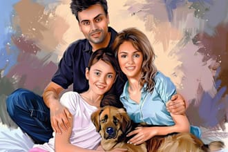 draw quality couple, family portrait in anime, cartoon style