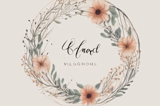 hand drawn floral, boho, botanical circle logo