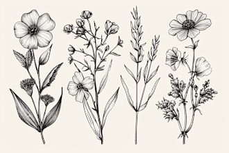 do botanical illustration flower, plant illustration, logo
