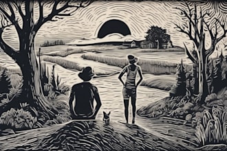 create awesome linocut illustration or linocut imitation