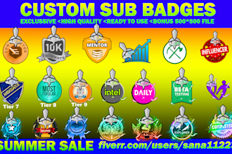 draw quick  custom sub badges, bit badges, for twitch