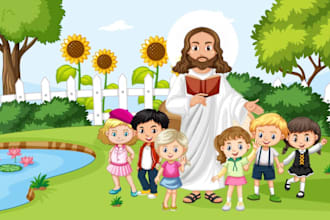 create amazing christian children book illustrations, kids bible stories book