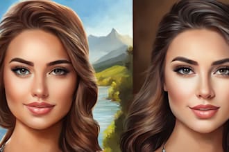 draw portrait digital oil painting and cartoon effect