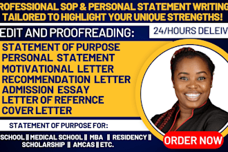 proofread and edit personal statement, statement of purpose, MBA admission essay