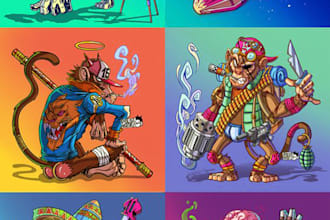 do 2d avatar, mascot nft illustration cartoon character art