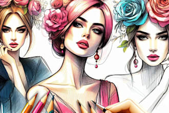 draw your fashion sketch, designs and flat illustrations