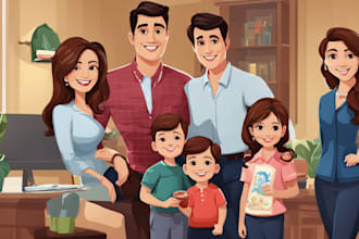draw a cartoon style portrait of the family