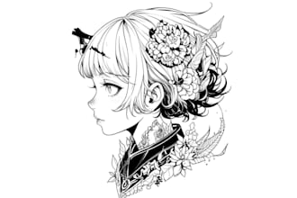 o black and white illustration, line art, vector art,tattoo, merch, book design