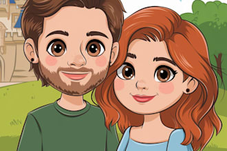 draw you cute disney cartoon couple portrait