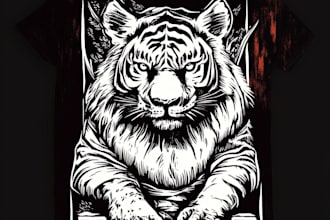 make animal linocut tshirt design for brands