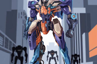 design robots and concept art of futuristic mecha