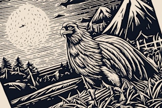 create awesome linocut illustration or linocut imitation
