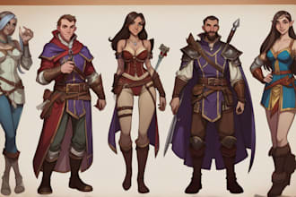 draw a dnd characters and party for you