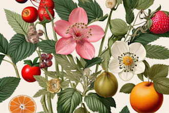draw beautiful digital botanical illustrations of flowers, fruits, and plants