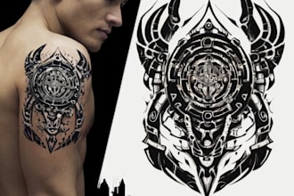 create cyber sigilism tribal design for tattoo or clothing