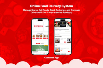do food delivery system, customer app, website, restaurant app, driver app