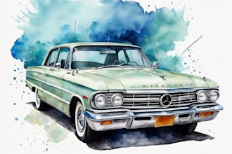 create a unique digital watercolor of vehicles and portrait