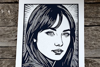 draw a custom portrait in linocut style