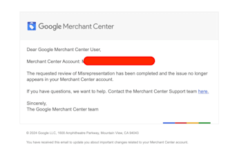 unsuspend your google merchant centre account  within 1 day