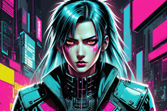 draw cyberpunk anime pop art style character illustration