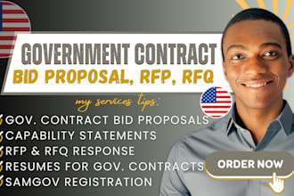 write government contract bid proposal, resume, capability statement, rfp, rfq