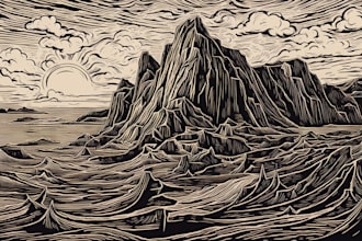 engraving linocut style digital drawing art