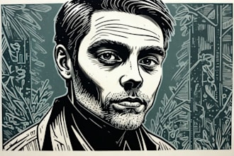 draw a custom portrait in linocut style