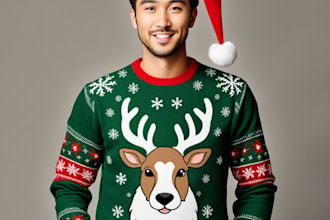 draw you in ugly christmas sweater cartoon