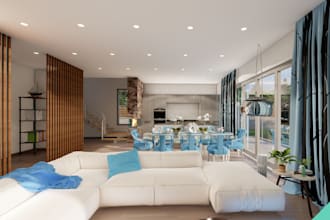 3d interior mockup for film set, exterior rendering in blender, ue5 animation
