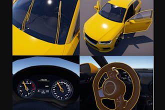 3d lowpoly car model,render vehicle, retexture interior and exterior design,wrap