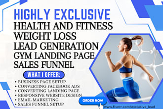 generate health and fitness leads weight loss work out plan gym landing page