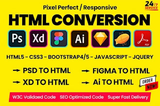 convert figma designs to high converting responsive landing pages HTML CSS