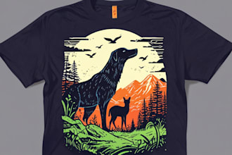 create animal linocut tshirt design for brand