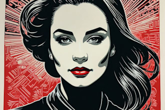 draw a custom portrait in linocut style